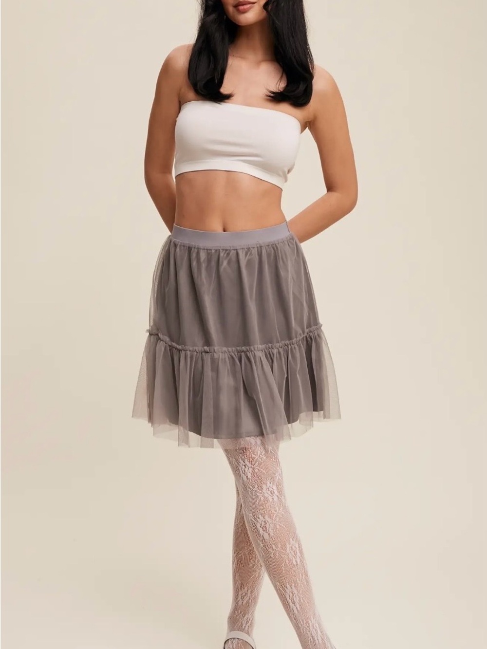 NWT! Listicle Women’s Gray Tiered Tulle Skirt/Size SMALL/Style #LSK0241 - Picture 5 of 6